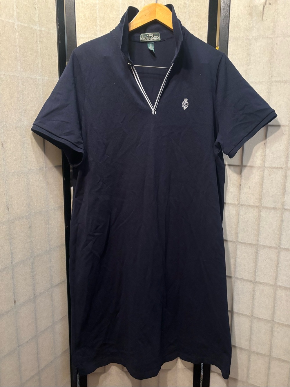LAUREN RALPH LAUREN LRL Activewear Cotton Navy Polo Shirt Dress with Chest Crest